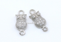 Link, crystal owl, rhodium-plated 925 silver, 16x6mm - x1