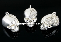 Pendant, skull, crystals, masiv, 925 silver, 14x15mm  - x1