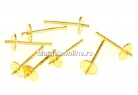 Tortite cercei cu platou 5mm si pin, argint 925 placat cu aur - x1per