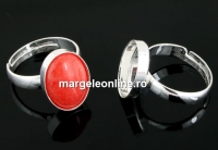 Ring base, 925 silver, oval cabochon, 14x10mm, adjustable, - x1