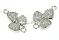 Link trifoi cu cristale, argint 925 placat cu rodiu, 13x8mm - x1