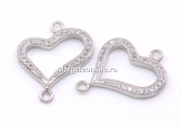 Link, heart, rhodium-plated 925 silver, 19x15.5mm - x1
