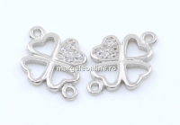 Link, clover, rhodium-plated 925 silver, 12.5x8mm - x1
