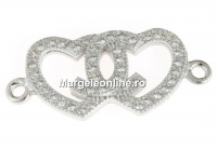 Link, hearts, rhodium-plated 925 silver, 24.5x10.5mm - x1