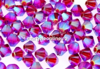 Swarovski, margele bicone, fuchsia AB2x, 4mm - x20