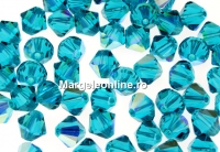 Swarovski, margele bicone, blue zircon AB, 6mm - x10