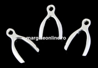 Pendant, wishbone lucky charm, 925 silver, 14mm - x1