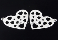 Pendant, heart, 925 silver, 18mm - x1