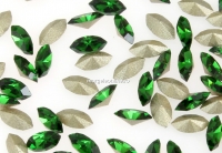 Swarovski navette, fancy chaton, dark moss green, 4mm - x10