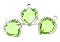 Swarovski, pand.pl. cu rodiu, inima, peridot, 15mm - x2