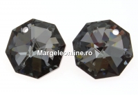 Swarovski, octagon pendant, silver night, 14mm - x1
