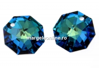 Swarovski, octagon pendant, bermuda blue, 14mm - x1