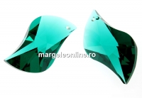 Swarovski, pandantiv wave leaf, emerald, 30mm - x1