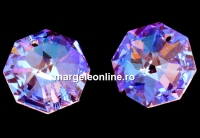 Swarovski, pandantiv octogon, rosaline blue AB, 14mm - x1