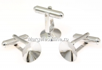 Cufflink base, rhodium-plated 925 silver, for rivoli 12mm - x1 pair