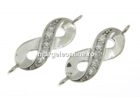 Link, infinity, crystals, rhodium-plated 925 silver, 18mm - x1