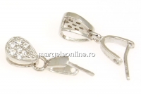 Pendant bail, drop, rhodium-plated 925 silver, 14mm - x1