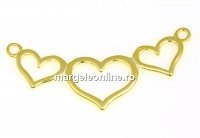 Link 3 inimi argint 925 placat cu aur 18K, light gold, 37mm - x1