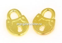 Charm, lock, gold-plated 925 silver, 9.5x7mm - x2