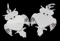 Pendant, owl, 925 silver, heart, cabochon 10mm, 22.5mm  - x1