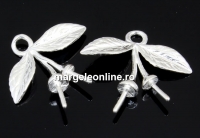 Pendant, sprig, leaves, 925 silver, 17mm  - x1