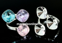 Ring base, rhombus, bordered, 925 silver, for 3 Swarovski 4470 10mm - x1