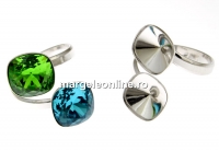Ring base, square, rhodium-plated 925 silver, for 2 Swarovski 4470 10mm - x1