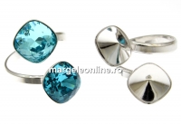 Ring base, rhombus, rhodium-plated 925 silver, for 2 Swarovski 4470 10mm - x1