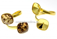 Ring base, square, gold-plated 925 silver, for 2 Swarovski 4470 and 4461 12mm - x1