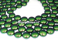 Perle Swarovski disc, scarabaeus green pearl, 12mm - x4