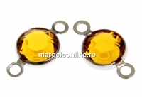 Swarovski, rhodium-plated link, disk, topaz, 12mm - x4