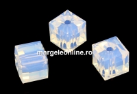 Swarovski, margele cub, white opal, 6mm - x2