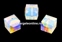 Swarovski, margele cub, white opal AB, 8mm - x1