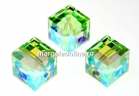 Swarovski, margele cub, chrysolite AB, 8mm - x1