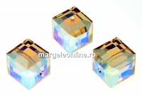 Swarovski, margele cub, light colorado top. AB, 8mm - x1