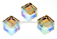 Swarovski, cube bead, light colorado top. AB, 8mm - x1