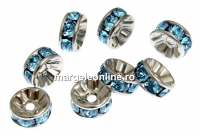 Swarovski, spacer, placat rodiu, aquamarine, 6mm - x2