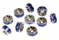 Swarovski, spacer, placat rodiu, sapphire, 6mm - x2