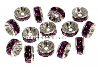 Swarovski, spacer, placat rodiu, amethyst, 6mm - x2