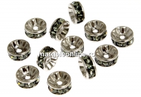 Swarovski, spacer, placat rodiu, black diamond, 6mm - x2