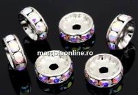 Swarovski, spacer, rhodium-plated, aurora borealis, 9mm - x2