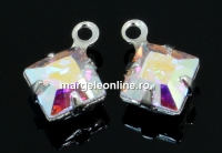 Swarovski, charm pl. cu rodiu, square, aurore boreale, 11x8mm - x2