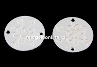 Link, floral coin, 925 silver, 15mm  - x1