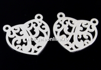 Link, heart, letter A, 925 silver, 15mm  - x1