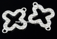 Link, cross crystals, 925 silver, 20mm  - x1