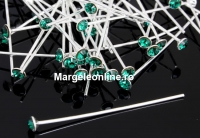 Headpin, Swarovski crystal, emerald, 925 silver, 40mm - x1