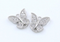 Link, butterfly crystals, rhodium-plated 925 silver, 9mm - x1
