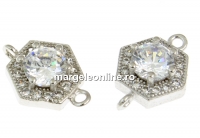 Link hexagon cu cristale, argint 925 placat cu rodiu, 13mm - x1