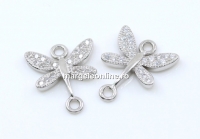 Link, dragonfly, crystals, rhodium-plated 925 silver, 12.5mm - x1