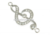 Link, crystal G clef, rhodium-plated 925 silver, 30mm - x1